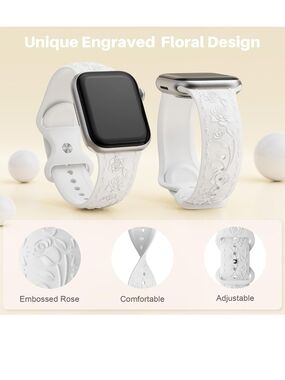 White & BLACK Floral Embossed Silicone Smartwatch Band